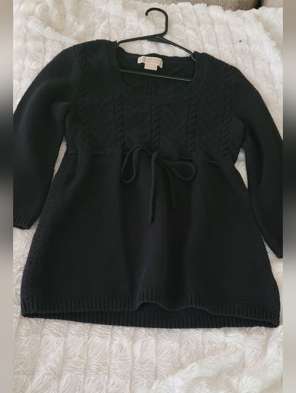 Michael Kors Black Scoop-Neck Tie-Waist Knit Sweater